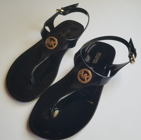 Michael Kors Shoes - NEW Michael Kors Jelly Black Gold Thong Sandals 7